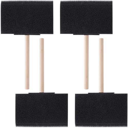 HINZIC 4 Pcs 4 inch Foam Paint Brushes Black Sponge Brushes Wood Handle Foam Brushes for Painting Varnishes DIY Craft Projects - size: 4 inch