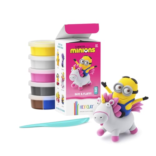 HEY CLAY Minions - Colorful Modeling Air Dry Clay for Kids - Air Dry Clay Kit 5 Cans and Sculpting Tools with Fun Interactive Instructions App - Age 3 and up (Dave & Fluffy) - style: Dave & Fluffy