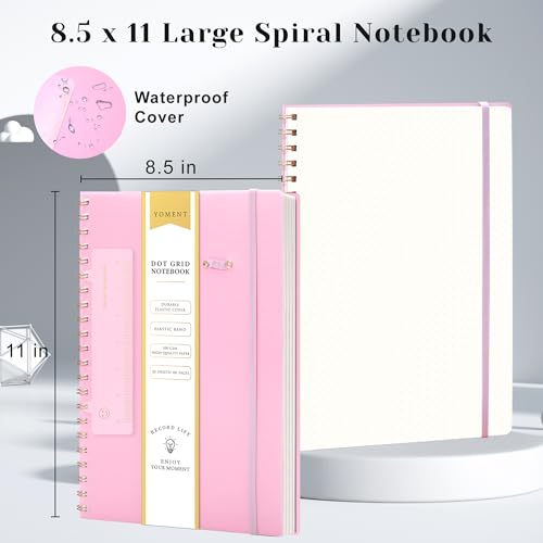 Yoment Bullet Dotted Journal Spiral Notebook 8.5 x 11 A4 Large Dot Grid Notebooks, 100 GSM Thick Dot Paper, Journaling Notebooks for Work School Sketching, A4 Pink - color: Pink, style: F - Dotted - A4