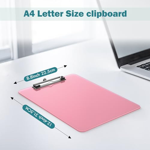 Color Clipboards 12 Pack, A4 Plastic Clear Clip Board 8.5 x 11 for Classroom, Students, Kid, Woman, Size 9" x 12.5" with Low Profile Clip, Office & School Supply