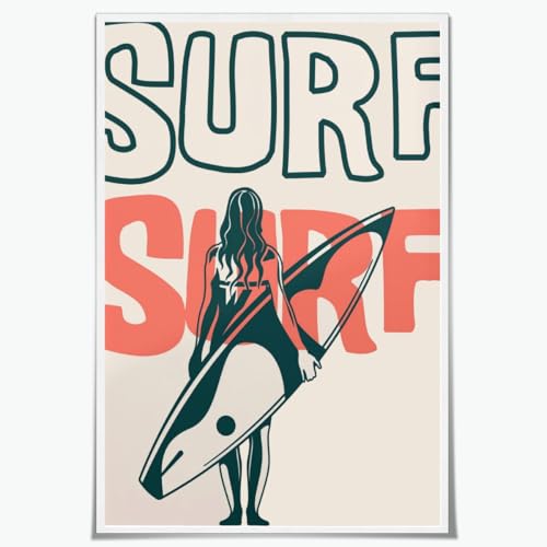 Surfer Girl Wall Art Canvas Print Pink Coastal Cowgirl Surf Poster Retro Beach Decor for Bedroom Bathroom Dorm Room Feminine California Surfing Artwork Vintage Summer Picture 8x12inch Unframed - color: Style-3 Unframed, size: 8"L x 12"W