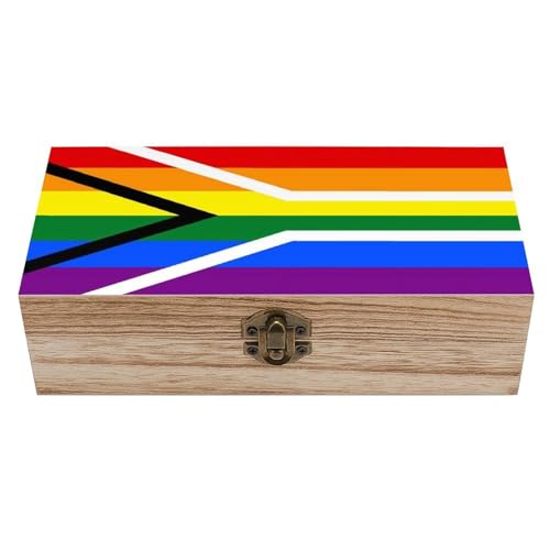 Gay Flag of South Africa Jewelry Box Wooden Rustic Multi-Purpose Organizer with Front Clasp for Jewelry, Crafts, Accessories & Small Items - color: style-1