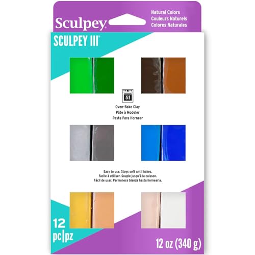 Sculpey III: Polymer Clay: Multipack Naturals - (12) 1oz Packs- Oven Bake Clay, 12 Colors, Non-Toxic, Sculpting, Create Jewelry & Crafts, Art Supplies