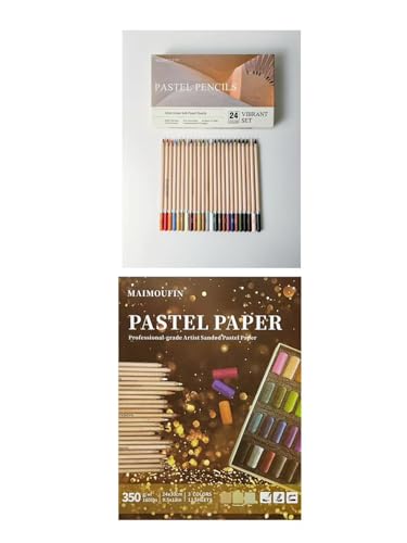 Soft Pastel Pencils 24 Colors & 12SHEET Sanded Pastel Pad