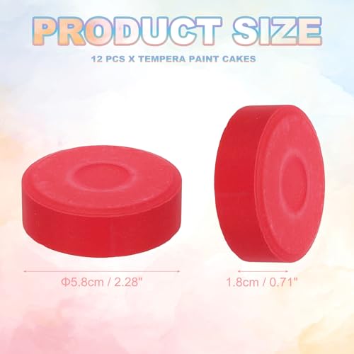 PATIKIL 12 Pcs Tempera Cakes, 2.3"x0.7" Washable Tempera Paint Cakes Blocks Bulk Large Art Supplies Watercolor for Artists Art Painting Drawing DIY Crafting, Red - color: Red