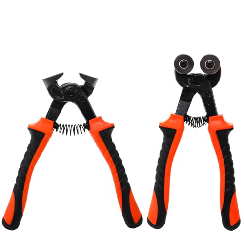 Okllen 2 Pieces Glass Tile Nippers Set, Heavy Duty Wheeled Glass Mosaic Nipper & Hd Ceramic Tile Nipper, Tile Cutter Pliers with Soft Grip Handle