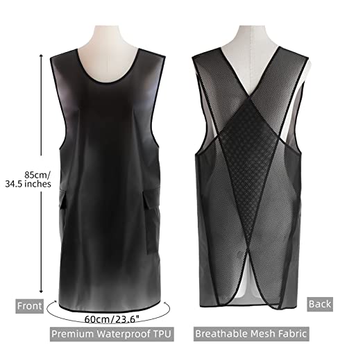 Waterproof Cross Back Apron, Shortened Design Waterproof Apron, Japanese Style Aprons with Pockets, X Cross Halter Apron, Cooking Aprons for Dishwashing, Cleaning Work with Water - Black Translucent - color: White Translucent, style: 1# Style-rounded Edge