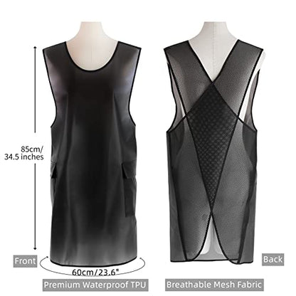 Waterproof Cross Back Apron, Shortened Design Waterproof Apron, Japanese Style Aprons with Pockets, X Cross Halter Apron, Cooking Aprons for Dishwashing, Cleaning Work with Water - Black Translucent - color: White Translucent, style: 1# Style-rounded Edge