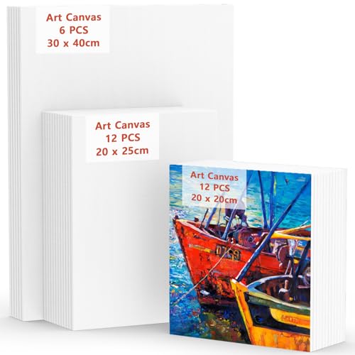 Koncci Canvas for Painting, 30 Packs(8x8, 8x10, 11.8x15.7), 3 MM Cotton Blank Canvases, Art Canvases Boards for Acrylic Paint, Oil Paint & Wet Water Art Media, Hobby Painters and Beginners - size: 30 Packs Mixed Size (20x20, 20x25, 30x40cm)