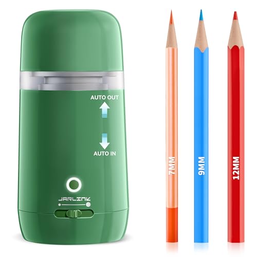 JARLINK Automatic Electric Pencil Sharpener - Hands-Free Operation, 3 Sharpness Modes, 3-Second Sharpening, Rechargeable & Portable for 7-12mm Pencils, Ideal for Classroom and Home Use (Green) - color: Green