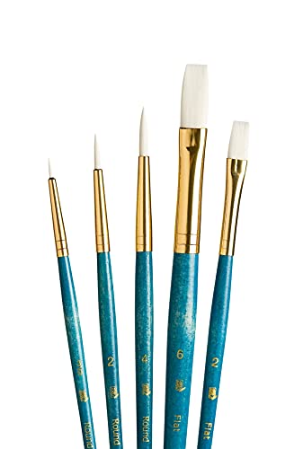 Princeton Real Value, Series 9100, Paint Brush Sets for Acrylic, Oil & Watercolor Painting, Syn White Taklon (Rnd 3/0, 2, 4, Flat 2, 6) - color: Blue, size: Medium to Large