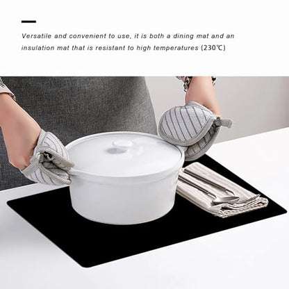 Silicone Placemats, Food-Grade Non-Slip Waterproof, Dining, Countertop Protector, Kitchen Counter Mat, Heat Resistant, Baking mat Dishwasher Safe - color: Black, size: 15.7 x 11.8 in - 2pcs (0.03 in)