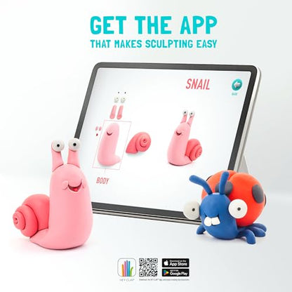 HEY CLAY Set - Colourful Modeling Air Dry Clay Kit for Kids 15 cans and Sculpting Tools with Fun Interactive Instructions App - Children 3+ (Bugs) - style: Bugs