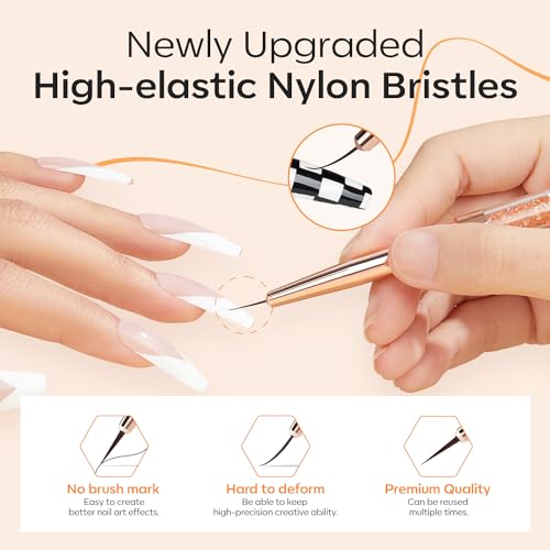modelones Nail Art Brushes, Super Fine Liner Nail Brush Kit Dual-ended 7/11/15/20mm for Gel Polish Thin Lines, Precise Details, Fine Drawing Painting Design Acrylic Rhinestone Handle Salon & DIY Use - color: orange