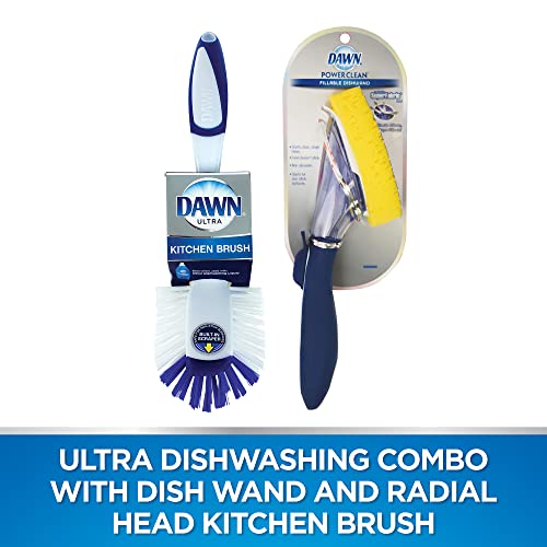 Dawn Ultra Soap Dispensing Dish Wand and Kitchen Brush Set with Scrapers, Kitchen Dish Wand and Scrubber Brush Dishwashing Set, Blue/White - size: Pack of 1, style: Dispensing Sponge + Brush