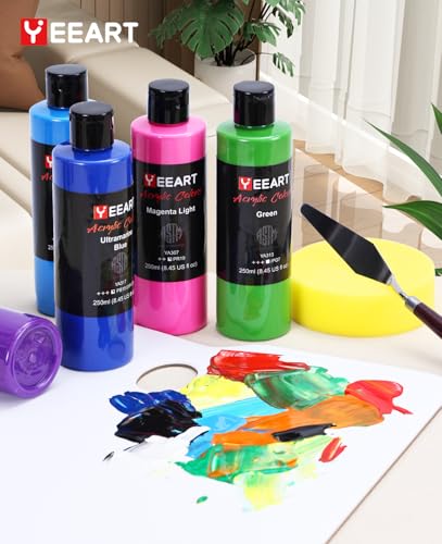 Acrylic Paint Set, 8.45oz 18 Colors Acrylic Paint Large Bottle Set, Rich Pigmented Canvas Paint, Premium Non-toxic Paints for Artists, Paint Set for Kids & Adults, Art Supplies for Canvas