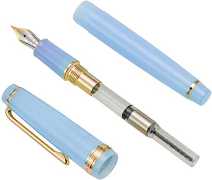 3 Jinhao 82 Fountain Pen Transparent Purple, Blue and Green Acrylic, Medium Point Gold Trim with Converter Set - color: Morandi Gold Trim, style: Medium Nib