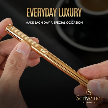 Scriveiner Luxury Fountain Pen - Stunning Luxury Pen, Real Gold Finish, Schmidt Gilded Nib (Fine), Converter, Best Pen Gift Set for Men & Women, Professional, Executive, Office, Nice Pens - color: 11. Gold, style: Fine Nib