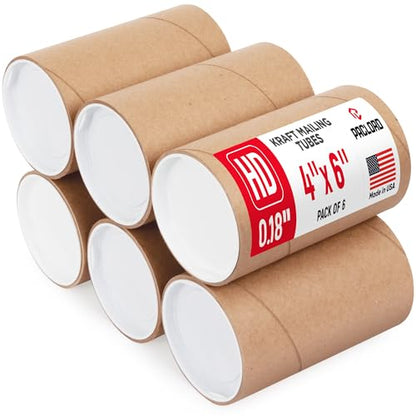 4" x 6" Heavy Duty Reinforced Kraft Paper Mailing Tube, Pack of 6 Tubes with 12 Caps – Secure USPS Approved Poster Tube – Made in USA Cardboard Tube for Shipping and Storing Posters, Prints, Artwork - size: 4" x 6", style: 2X Heavy-Duty