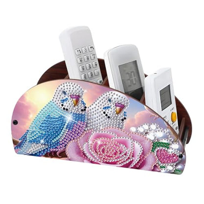 DIY Diamond Painting Tabletop Holder Lovebirds and Rose Design Handmade 5D Diamond Art Storage Box for TV AC Remotes Makeup Brushes Office Desktop Craft Valentine's Day Gift - color: Dove & Rose