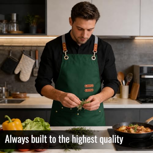 Aoomzoon Durable Kitchen Apron,Multifunctional Chef Aprons for Women & Men with Pockets for Cooking Baking & Daily Use - color: Cypress Green