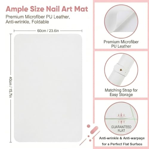 2 PCS Nail Art Table Mat, Soft Microfiber PU Leather Nail Pad, Foldable Nail Art Rest Pad, Reusable Nail Mat for Table Desk, Acrylic Nail Desk Mat for Nail Cushion (White and White) - color: White and White