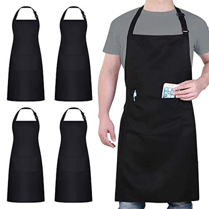 4 Packs Chef Apron, Black Waterproof Apron, Adjustable Aprons with 2 Pockets for Men Women, Professional Aprons for Kitchen Cooking Gardening Painting Baking Restaurant (Black) - color: Black