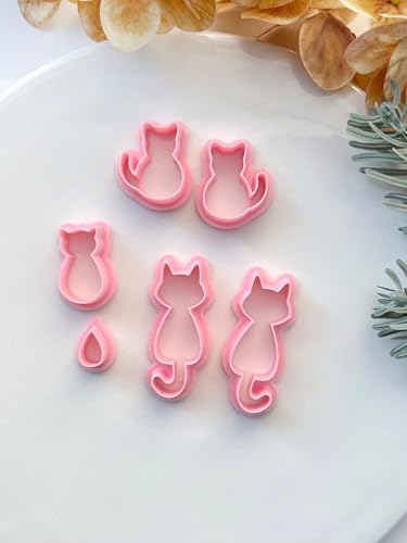 Cute Cat Shaped Clay Earring Cutters Set, Assorted Designs (Calico Cat, Floral Cat), Professional Clay Molds for Handmade Pet Lover Crafts