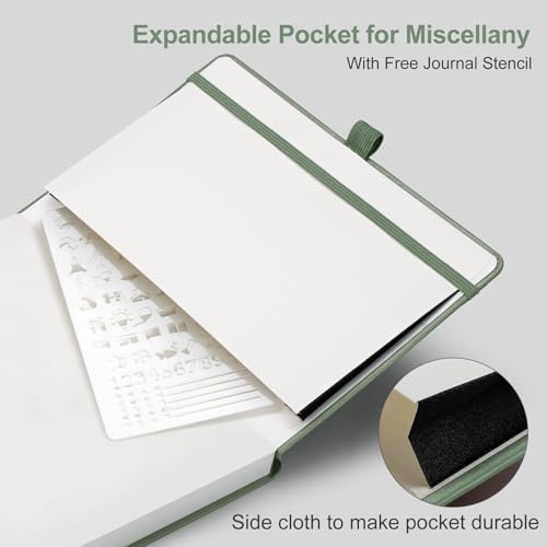 AHGXG Dotted Journal Notebook, 160 Numbered Pages, A5 Medium Size (5.7'' x 8.3''), 120 GSM Thick Paper, Leather Hardcover, for Journaling, Planning, Tracking (Sage Green) - color: Sage Green, style: Dotted