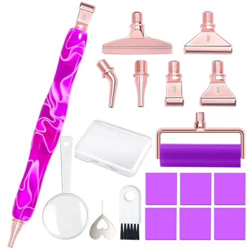 Praise V Do Ergonomic Diamond Painting Art Drill Bead Dot Pen Kit with Screw Steel Silver Metal Tip Nibs Placers Roller Tool Accessories for 5D Diamond Paint Purple - color: Purple-Rose Metal