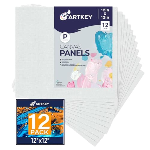 Artkey Canvas for Painting 12x12 Inch 12-Pack, 10 oz Primed 100% Cotton White Blank Canvases Boards for Painting, Art Supplies Paint Canvas Panels for Acrylic Oil Watercolor Tempera Paints - size: 12"x12", style: 12-Pack