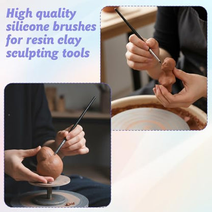 10Pcs Silicone Brushes for Crafts Clay Tools Rubber Tip Paint Glue Brush Professional Sculpting Tools for Handicraft Pottery Artwork Shaping Carving DIY