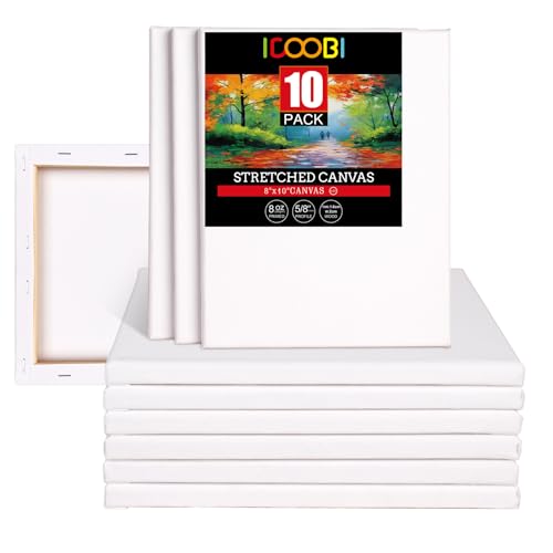 10 Pack 8x10 Stretched Canvases for Painting 100% Cotton White Painting Canvas, Art Canvases for Oil, Acrylic Paint & Other Painting Media - size: 8x10 (10Pack)