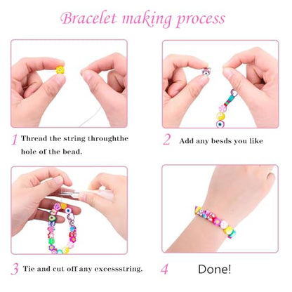 Bracelet Making kit, 1000pcs Polymer Clay Beads Bracelet Making kit, 24 Styles Fruit, Flower, Cake, Butterfly, Necklace, Earrings, DIY Bracelet Making kit Accessories for Women - color: A+Style