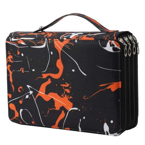 Colored Pencil Case - 200 Slots Pencil Holder with Zipper Closure Twill Fabric Large Capacity Pencil Case for Watercolor Pens or Markers, Pencil Organizer for Artist - color: Orange Splash Ink, size: 200