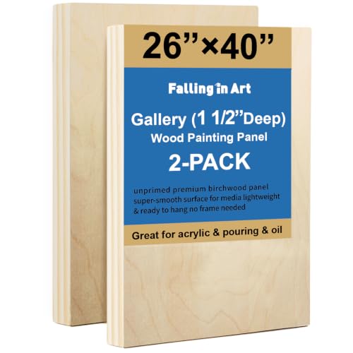 2 Pack Unfinished Wooden Canvas Panels, 26x40 Gallery Birch Wood Panels Kit, 1 1/2" Deep Art Cradle Boards for Acrylic Painting, Pouring and Burning - size: 26*40 2 Pack