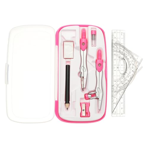 PATIKIL Geometry Precision Tool Set, 11 Pcs Geometry Set Compass Tool with Shatterproof Storage Box Rulers Math Compass Kit for Math Drafting Supplies, Rose Red(Style 1) - color: Rose Red