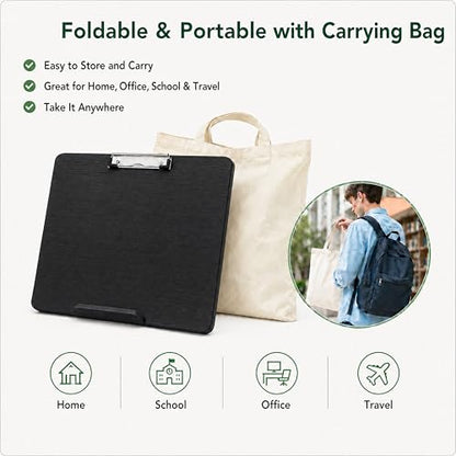 Slant Board for Writing, Adjustable Bamboo Writing Board with 6 Angles, Non-Slip Pads and Carrying Bag, Foldable Slanted Clipboard Easel for Handwriting, Reading, Drawing, Homework and Study Black - color: Black