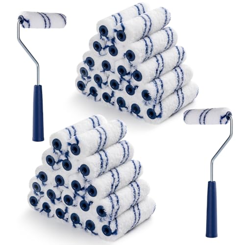 40 Pack 4 Inch Microfiber Paint Roller, Small Paint Roller Covers with 2Pcs Anti Rust Metal Roller Frames, Mini Paint Rollers for House Painting, Wall Painting Tool - size: 4 Inch Paint Roller Kit, 40 Pack