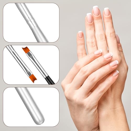 6 Pcs French Tip Brush Oblique Head French Tip Nail Brush, Long Tip Bristle Brushes for Gel & Acrylic Wooden Handle, Fine Liner Painting Pen for Nail Art 2 Styles Manicure Brushes