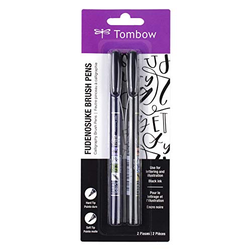 Tombow 62038 Fudenosuke Brush Pen, 2-Pack. Soft and Hard Tip Fudenosuke Brush Pens for Calligraphy and Art Drawings - color: Black, size: 2 Count (Pack of 1)