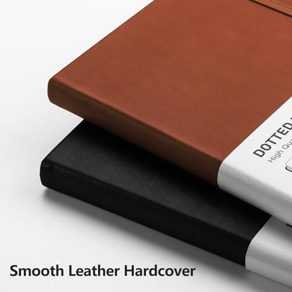 RETTACY Dotted Journal Notebook, 192 Pages, A5 Medium Size (5.7'' x 8.3''), Leather Hardcover, 100 GSM Thick Paper, for Journaling, Planning, Tracking (Brown) - color: Brown, style: Dotted