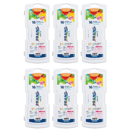 Prang Semi-Moist Watercolors 16-Color Refillable Oval Pan Set with Size 6 Paintbrush, Pack of 6 - style: 16 Count (Pack of 6)