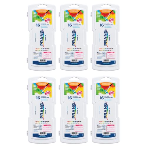Prang Semi-Moist Watercolors 16-Color Refillable Oval Pan Set with Size 6 Paintbrush, Pack of 6 - style: 16 Count (Pack of 6)