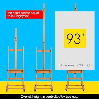 MEEDEN Studio Easel for Painting: Large H Frame Beech Wood Easel Adjustable 75" to 146" H and MEEDEN Titanium White Acrylic Paint 1L