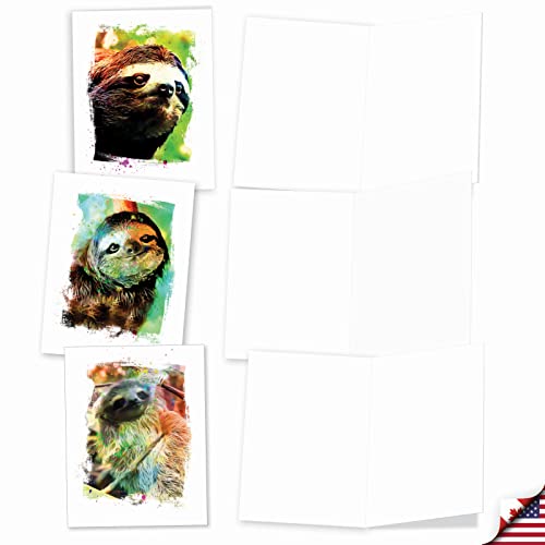 The Best Card Company Animal Assorted Watercolor Blank Greeting Card Box Set - Incl. 10Unique Notecards Designs + Envelopes, Thank You, Invitations- Funky Rainbow Sloth AM6866OCB-B1x10 - style: Funky Rainbow Sloth