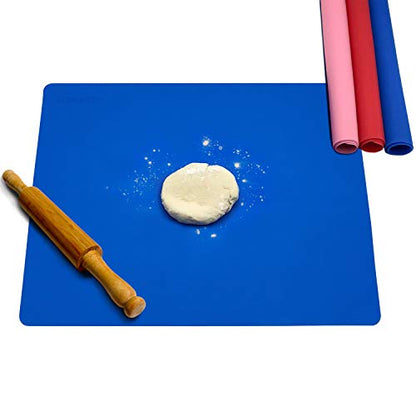 Silicone Baking Mats for Dough Rolling Pastry Fondant Mat Large Nonstick and Nonslip, Countertop Protector, Dining Table Mat and Placemat 20'' by 16''(Blue 2 Pack) - color: Blue 2 Pack