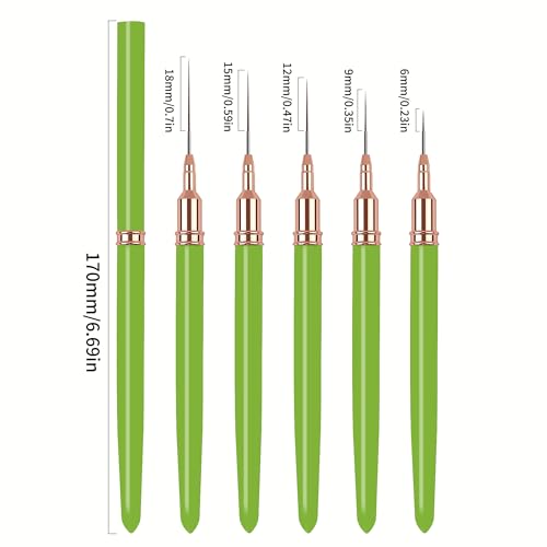 5PCS Liner Brushes for Nails, Nail Art Liner Brushes Set, 6/9/12/15/18mm Thin Detail Brush for Long Lines & Fine Drawing, UV Gel Polish Painting Nail Design Tools - Green - color: Green