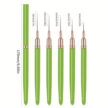 5PCS Liner Brushes for Nails, Nail Art Liner Brushes Set, 6/9/12/15/18mm Thin Detail Brush for Long Lines & Fine Drawing, UV Gel Polish Painting Nail Design Tools - Green - color: Green
