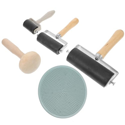 KAILIKETIY 5-Piece Printmaking Roller Set Wooden Handles 10cm Ink Roller for Crafts Stamping and Art Projects for School and DIY Use